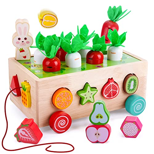XIAPIA Montessori learning game for 4 5 6 years, educationally valuable for learning numbers, children's math learning toy made of wood, gift for preschool boys girls (carrot cart)