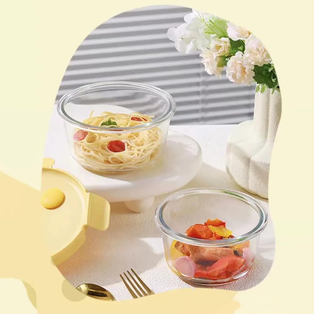 H.JSS WDJS Glass Soup Container, 520ml Food Storage with Lid, Round Glass Container with Lid, Reusable Containers, Meal Prep Glass for Food, Microwave, Freezer, Dishwasher Safe (4 pack)