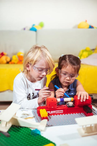 PLAYMAKE 4in1 Workshop - Creative workshop for kids 5+ - Tech toys for wood and cardboard - Safe tools for children - 4 functions in one toy - Made in Austria