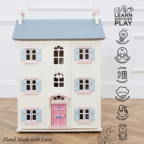 Le Toy Van - Cherry Tree Hall large wooden dollhouse | Wooden dollhouse play set with 4 floors for girls & boys - Suitable for children aged 3 years and above H150