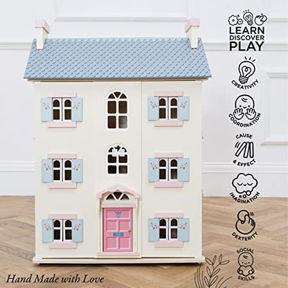 Le Toy Van - Cherry Tree Hall large wooden dollhouse | Wooden dollhouse play set with 4 floors for girls & boys - Suitable for children aged 3 years and above H150