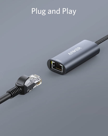 Anchor PowerExpand USB-C to Gigabit Ethernet Adapter, USB-C to 2.5 Gbps Ethernet Hub made of aluminum, Compatible with MacBook Pro, MacBook Air 2018 and later, iPad Pro 2018, XPS