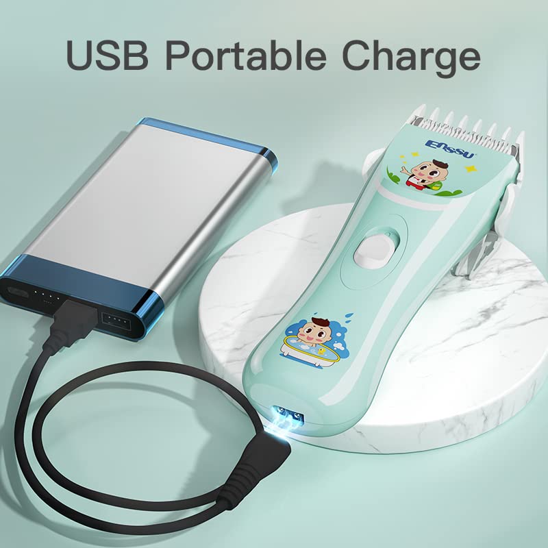 ENSSU Electronic Baby Hair Clipper, Waterproof Kids Quiet Hair Trimmer with 2 Guide Combs, Cordless Children's Haircutting with Safe Ceramic Blades.