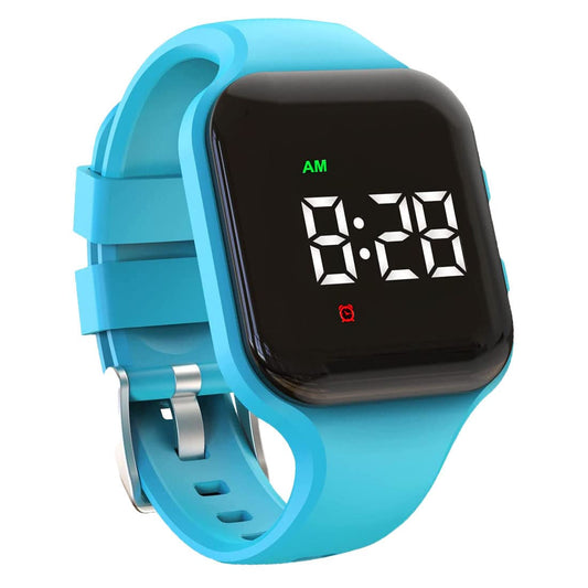 E-vibra waterproof vibrating alarm clock. Rechargeable with 15 alarm reminders. Potty training watch with lock screen (Blue square)