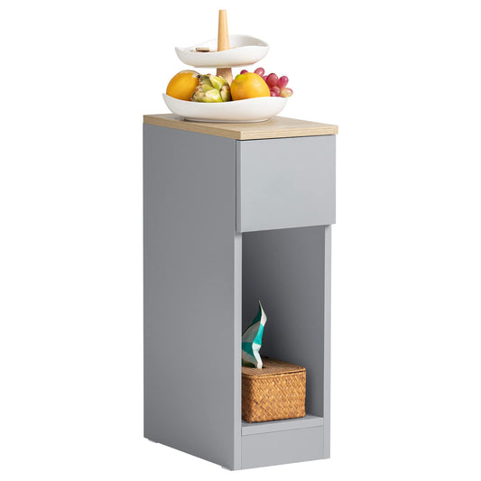 SoBuy slim bedside table with drawer and shelf nightstand for bedroom living room light grey B20 x D35 x H60 cm FBT111-HG