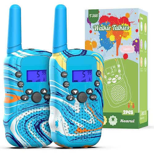 Kearui Toy for Boys 3-12 years old, Walkie Talkies for Kids 8 Channel Two Way Radio with Backlit LED Flashlight, 3-Mile Range for Camping, Hiking Adventures (Ocean Blue)