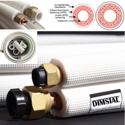 2x 7m copper refrigerant line copper pipe for split air conditioner 9000/12000 btu 2.7kW/3.6kW air conditioning unit pure copper (1x 1/4 inch + 1x 3/8 inch)