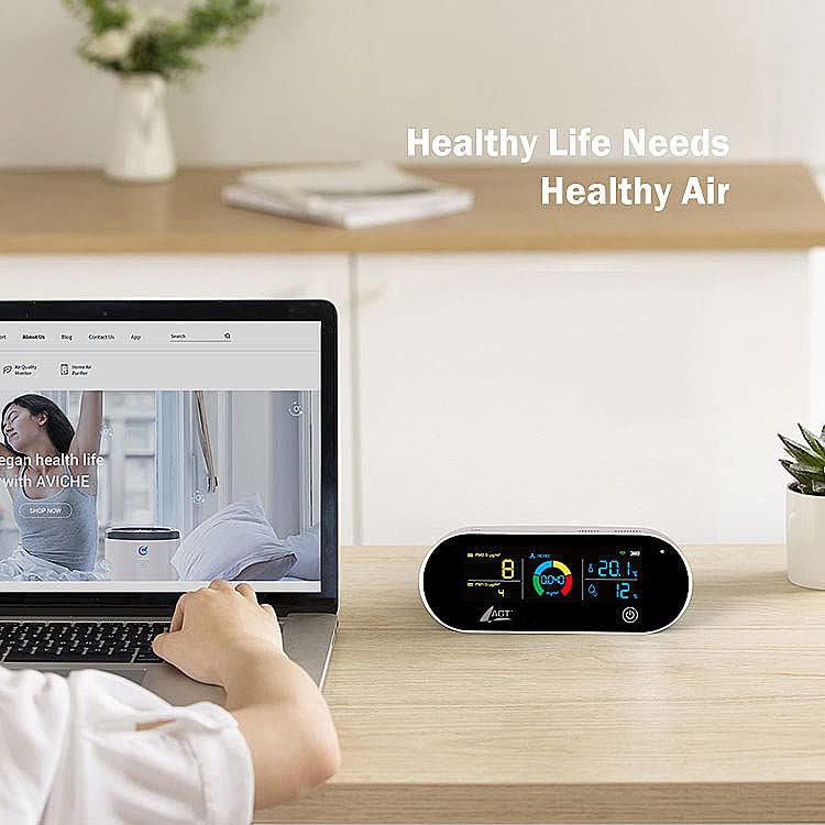AGT indoor air quality monitor: 5-in-1 rechargeable air quality tester, HCHO, PM1/2.5, temperature, and more, app (air measurement, particle counter, health).