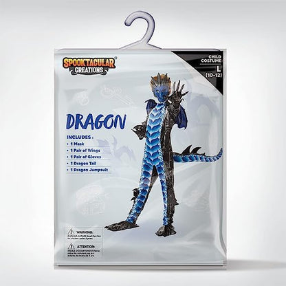 Spooktacular Creations Kids Boys Black and Blue Dragon Costume, Dragon Wings and Mask, Halloween Suit Dragon Outfit for Boys for Halloween Parties, Cosplay-L