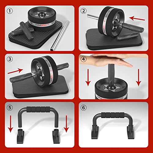 EnterSports Ab Roller, 6-in-1 Ab Trainer with Fitness Band, Push-Up Bars, Knee Pad, Fitness Equipment Ab Wheel Set.