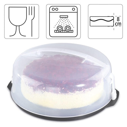 Xavax Cake Transport Box round with lid Cake container 31.5 cm diameter, inner height 8 cm, Cake box with slice division aid, cake plate anthracite, Transparent