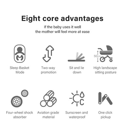 YAZOCO stroller 3 in 1 buggy baby bed complete set One-click collapsible stroller, combi stroller aluminum frame for newborns seat accessories (5 Khaki)