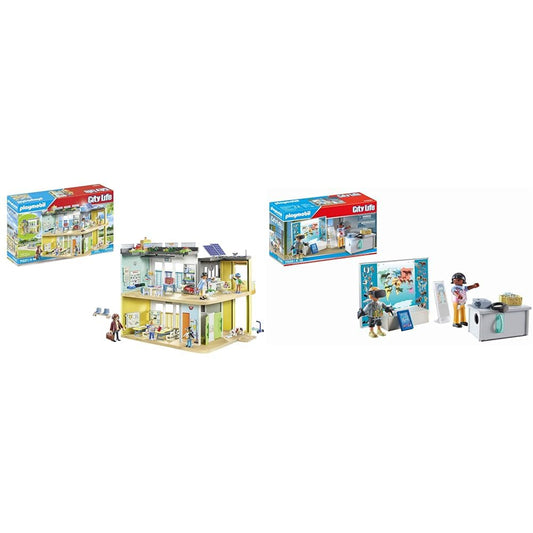 PLAYMOBIL City Life 71327 Large School with moving chalkboard, for ages 5+ & City Life 71330 Virtual Classroom with working projector