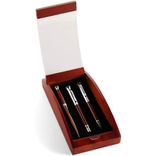noTrash2003 elegant writing set made of rosewood including twist ballpoint pen, fountain pen, and letter opener - writing instruments in case 21.0 x 10.2 x 4.7 cm