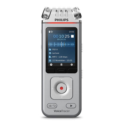 Philips VoiceTracer Audio Recorder DVT4110 digital dictation device for lectures and interviews, 3 high-fidelity microphones, 8GB, smartphone app (Android/iOS)