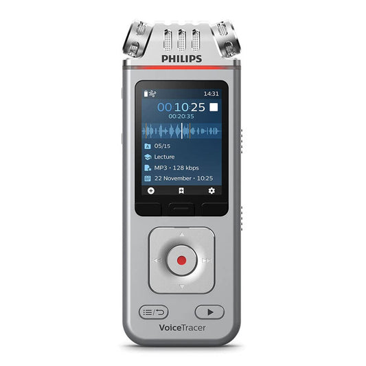 Philips VoiceTracer Audio Recorder DVT4110 digital dictation device for lectures and interviews, 3 high-fidelity microphones, 8GB, smartphone app (Android/iOS)