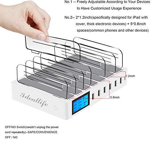 Charging station for multiple devices with 7 ports. Includes 7 short cables. Multi-device charging dock, 70W QC3.0 desktop station compatible with iPhone, iPad, Samsung, and other smartphones.