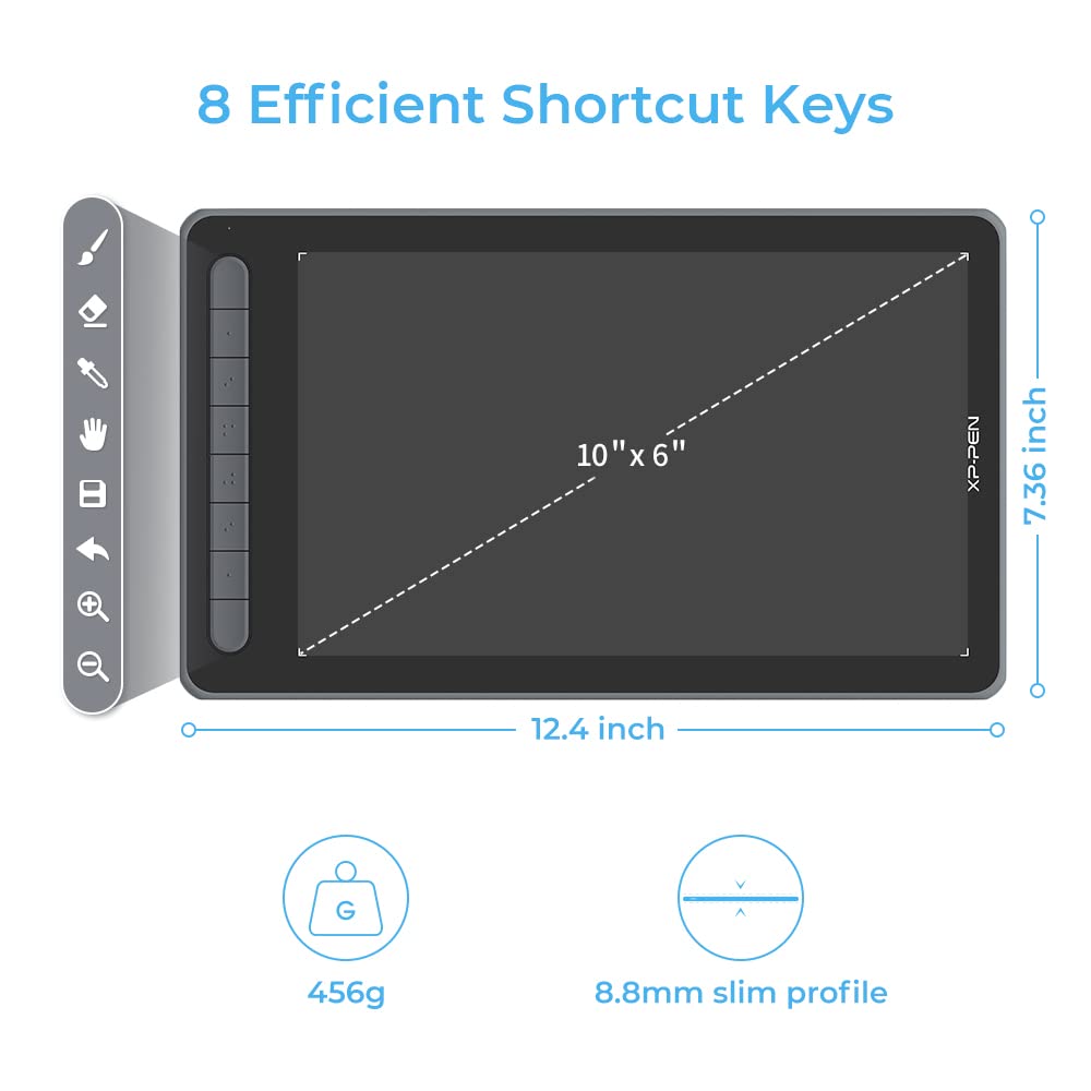 XP-PEN Deco L Graphics Tablet 10"x6" Drawing Tablet with X3 Smart Chip 60° Tilt with Battery-Free Stylus (Black)