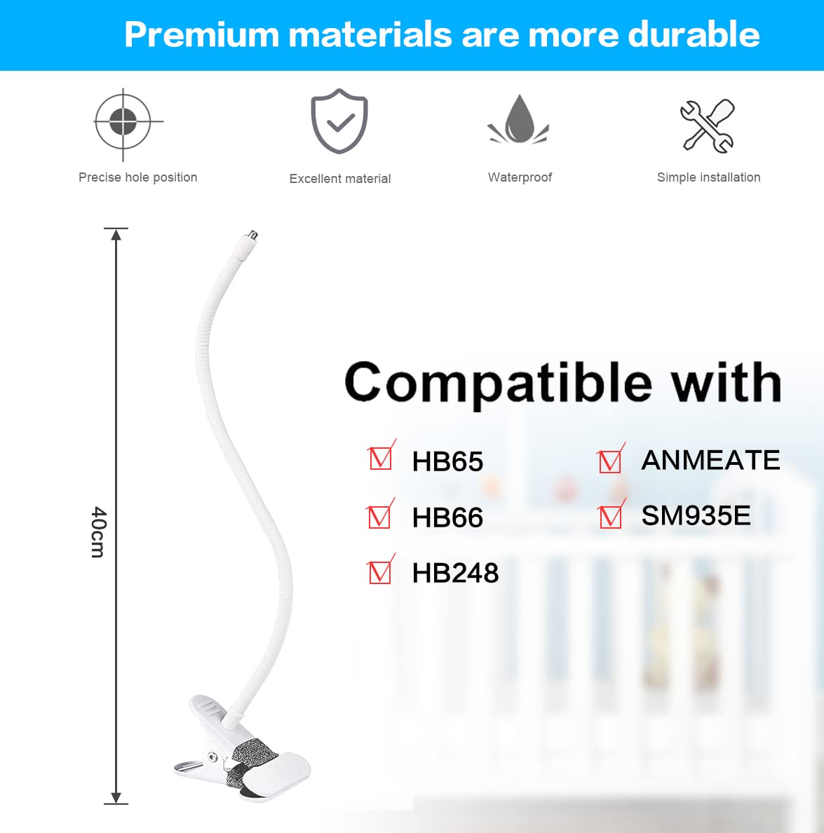 Baby Monitor Holder for HelloBaby, Flexible Baby Monitor Mount, Compatible with HelloBaby models HB65, HB66, HB248, ANMEATE SM935E.