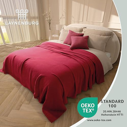 LAYNENBURG Premium Muslin Daybed 180x220 cm - 100% cotton - extra soft cotton blanket as a cuddly blanket, bedspread, sofa throw, couch throw - warm sofa blanket (Bordeaux)