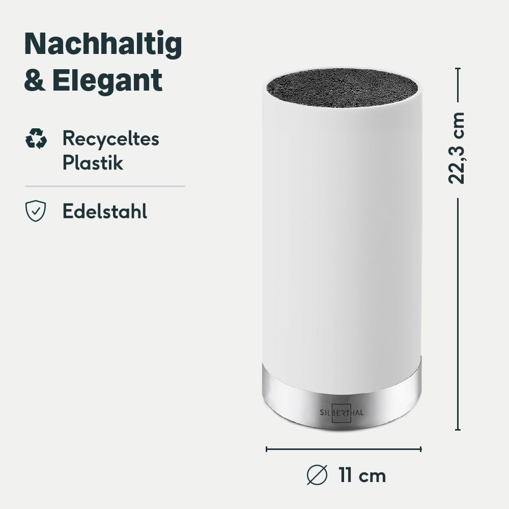 SILBERTHAL Universal knife block - removable bristle insert - without knives - unfilled - knife storage with stainless steel ring - White