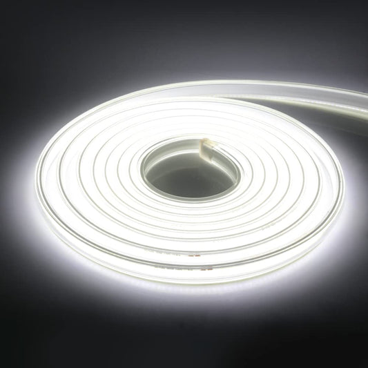 KISUFU 220V Dimmable COB LED Strip 15m, 360 LEDs/m Warm White 3000K LED Strip CRI≥90, Waterproof High Density Flexible Super Bright COB LED Light Strip for Bedroom, Kitchen, DIY Interior Decoration