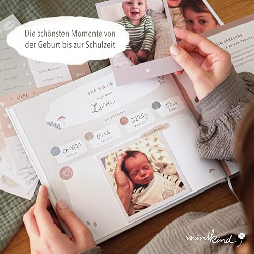 mintkind® "My Childhood" Memory Album Forest Design + Sticker Set I your first 10 years I Photo Album Children Gifts for Birth Baby Book for Recording Diary Children Album Memory Book Child