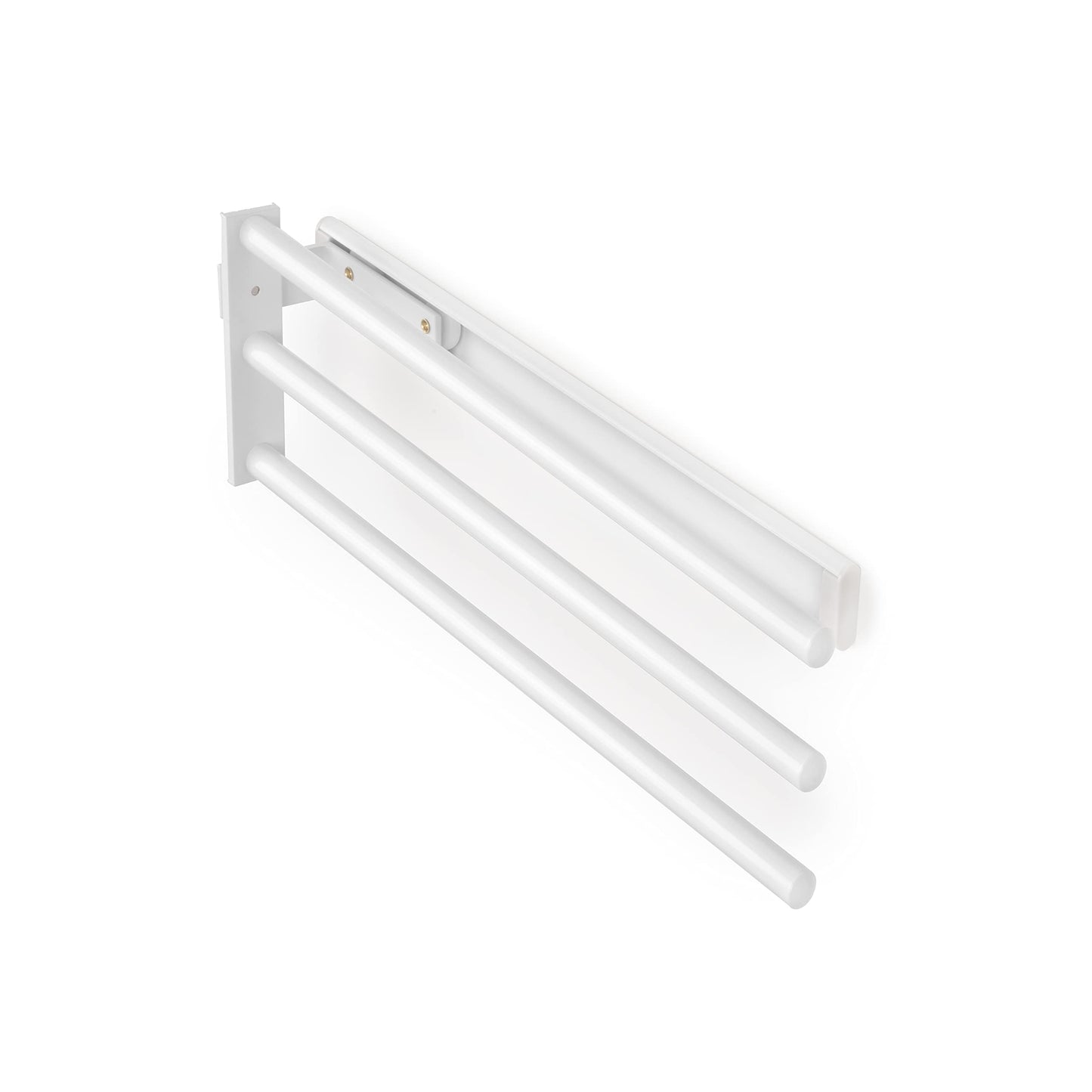 Emuca - Extendable towel rack, 3 arms, towel holder for kitchen or bathroom, 440mm, aluminum, white.