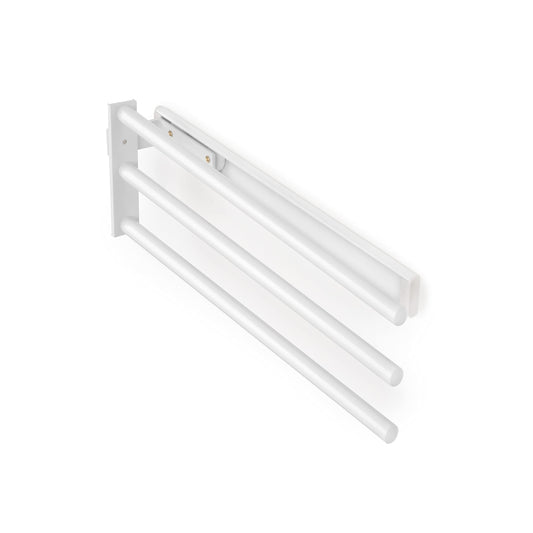 Emuca - Extendable towel rack, 3 arms, towel holder for kitchen or bathroom, 440mm, aluminum, white.