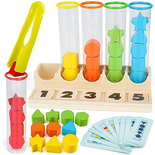 Joyreal Montessori Toy Sorting Game Counting Stacking Toy Wooden Learning Toy Shape Matching Game Gift for Kids Girls Boys 3 4 5 Years