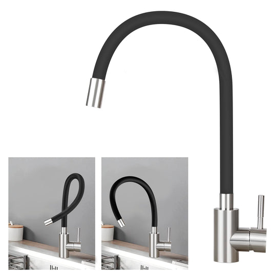 Mursche Kitchen Faucet Black - Stainless Steel Mixer Tap 360° Rotatable Swivel Sink Faucet Kitchen Faucet with Flexible Spout High Pressure Dishwashing Faucet