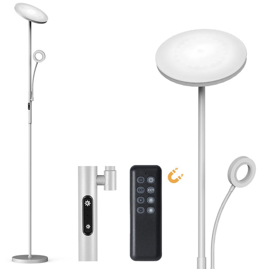 35W LED Floor Lamp Dimmable Gray, 4200LM Floor Lamp for Living Room with Remote Control & Touch Control, 3000-6000K LED Torchiere Lamp with Reading Light, LED Floor Standing Lamp for Bedroom Office