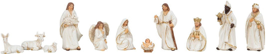Gift Barn Nativity Figures 11-piece Set White Gold 2-9cm Manger Nativity Decoration Christmas Decoration Decor