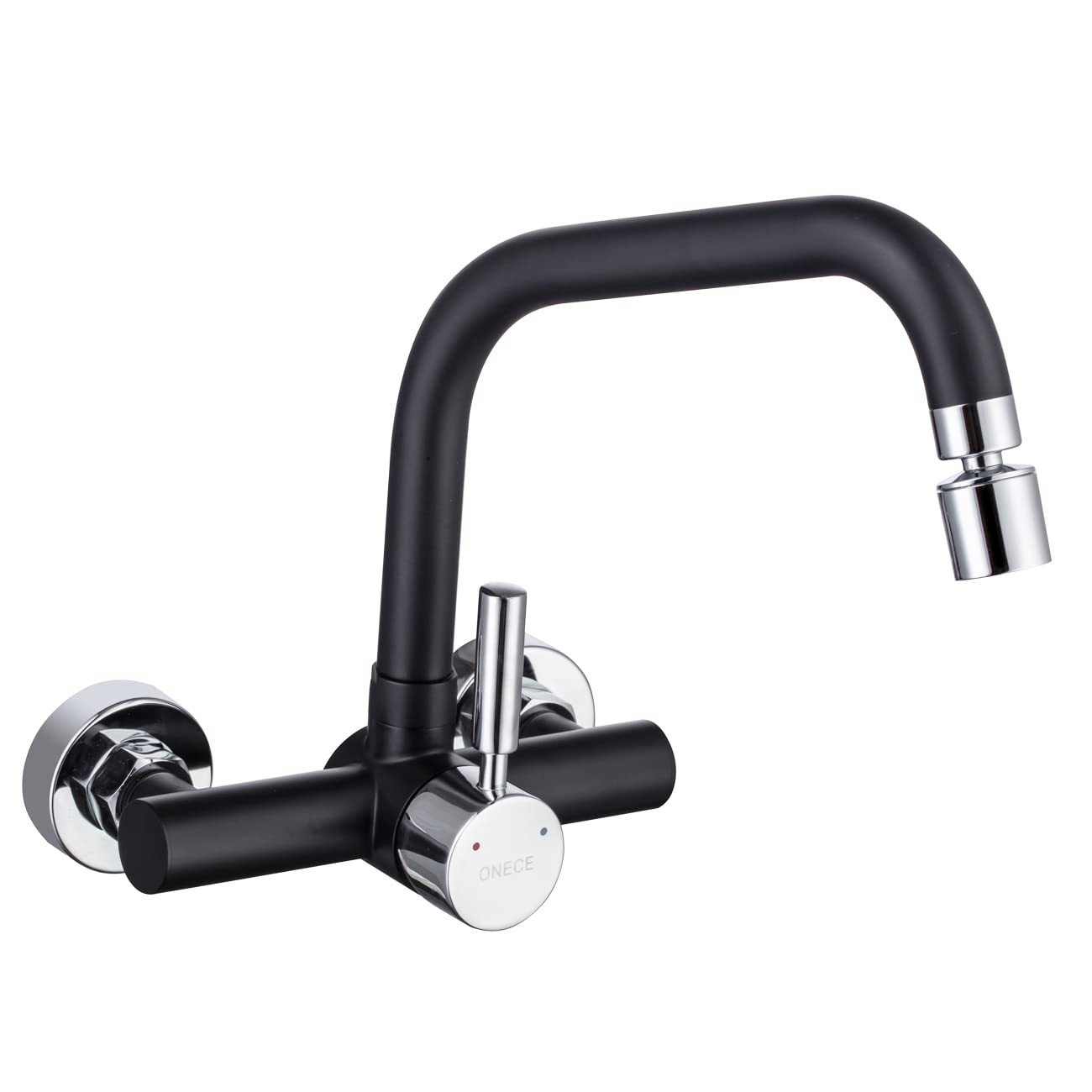 ONCE Wall Mounted Kitchen Faucet with 2 spray modes, Kitchen Faucet Wall Mounted with 360° swivel spout, Mixer Tap Wall Faucet with Modern Design, Black.