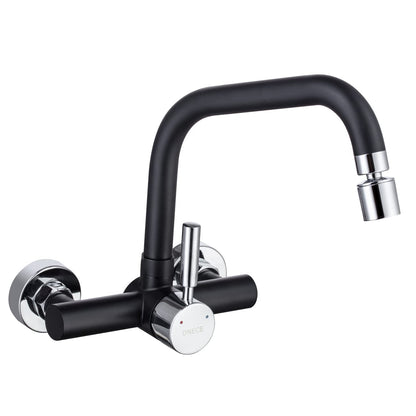 ONCE Wall Mounted Kitchen Faucet with 2 spray modes, Kitchen Faucet Wall Mounted with 360° swivel spout, Mixer Tap Wall Faucet with Modern Design, Black.