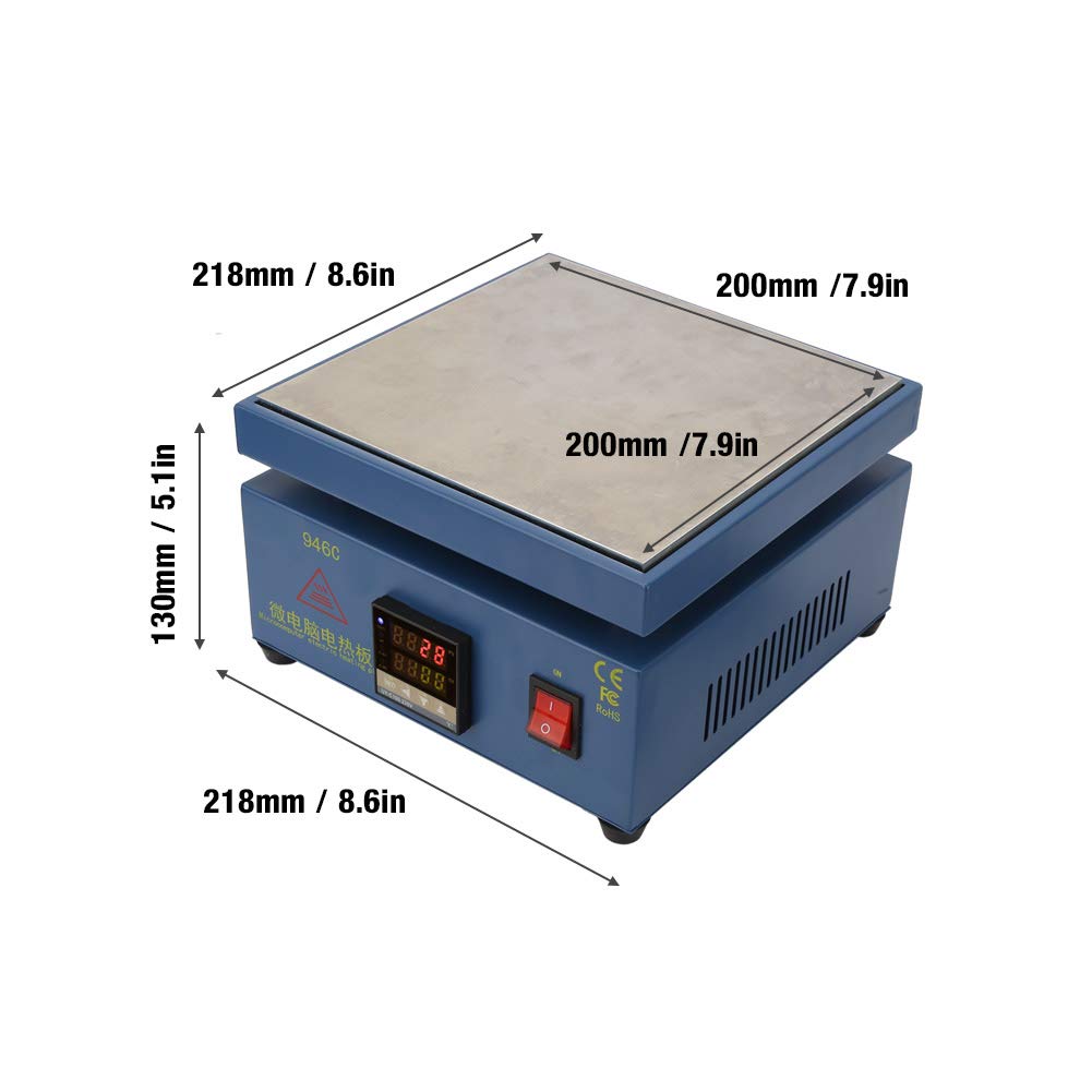 Preheating station 200X200mm, 500W LED microcomputer electric heating plate, welder heating plate SMD rework heating lab plate, PCB heating preheating soldering preheating station (A)