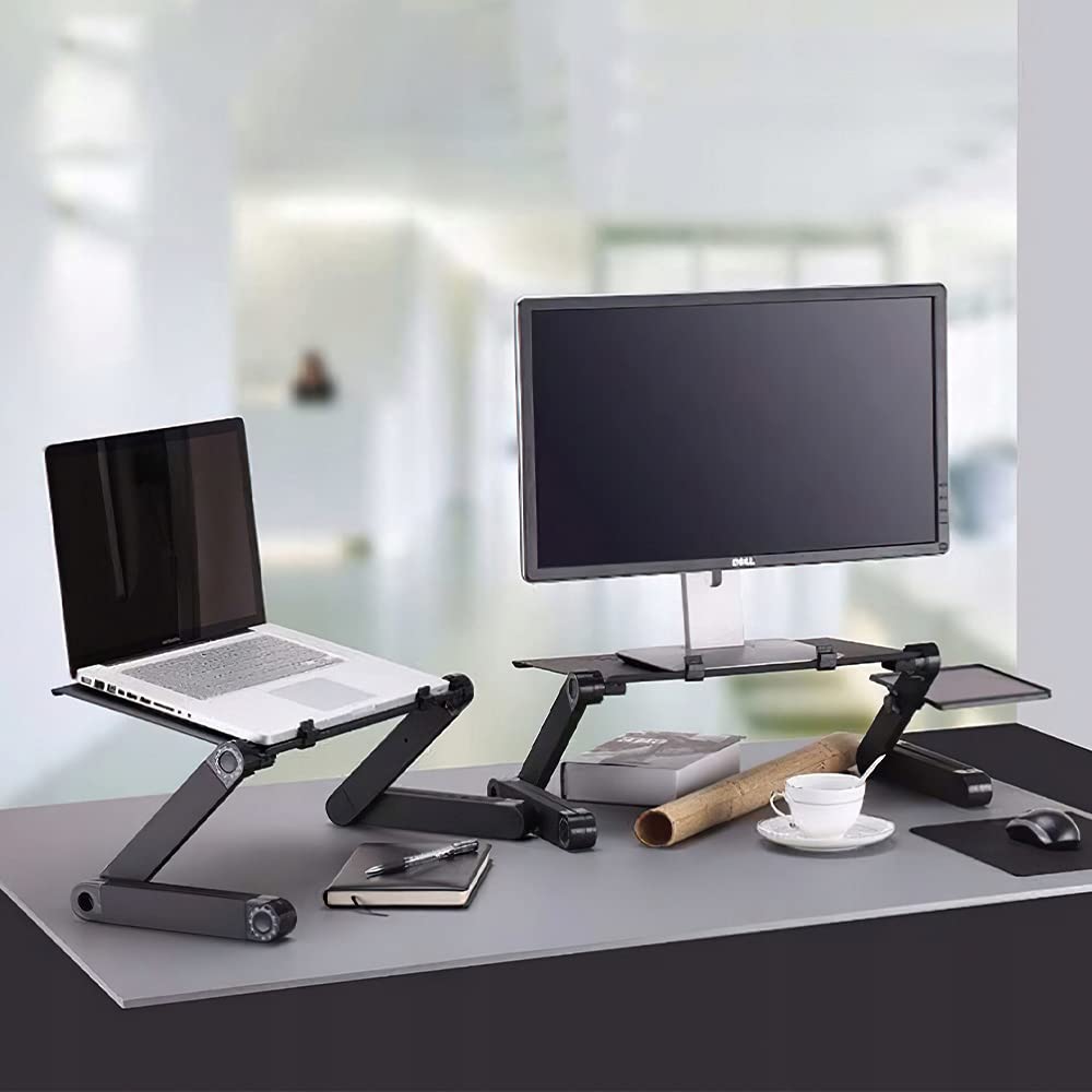 Retoo laptop desk for bed, height adjustable laptop bed table, adjustable laptop stand, portable notebook stand with folding legs, laptop table for sofa, notebook table, black.