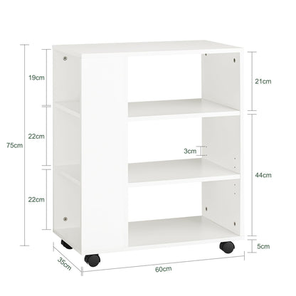 SoBuy Printer Cabinet with Wheels - Stable printer table, roll container, desk base cabinet, printer cabinet, side table with wheels for office & home office White 60x75x35cm FBT68-W