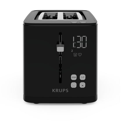 Krups KH641810 Smart'n Light Toaster, Two-Slice Toaster, Digital Display, 7 Browning Levels, Removable Crumb Tray, Countdown, Lift Function, Black