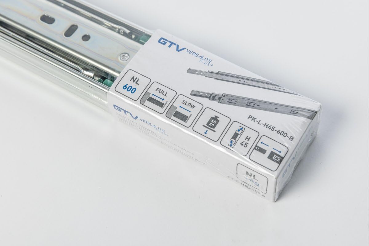 GTV - Drawer Slides H45 VERSALITE PLUS+, Ball-bearing with soft-close, H=45mm, minimum 40kg load capacity, Easy and quick installation.