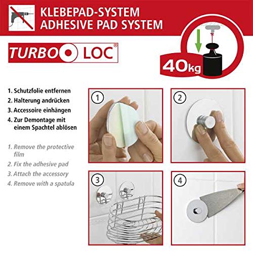 WENKO Turbo-Loc corner shelf, bathroom shelf, Holds up to 40 kg, chrome-plated steel, 26.5 x 10.5 x 20 cm, Chrome