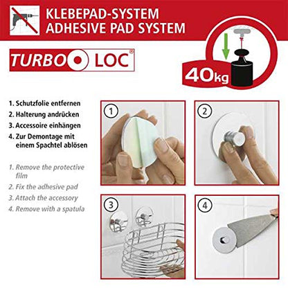 WENKO Turbo-Loc corner shelf, bathroom shelf, Holds up to 40 kg, chrome-plated steel, 26.5 x 10.5 x 20 cm, Chrome