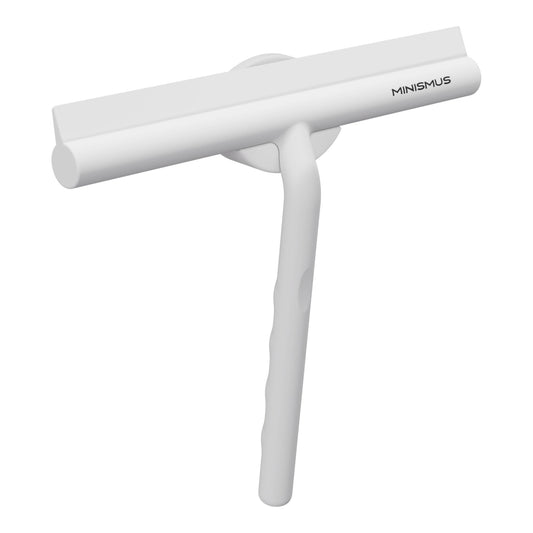 Minismus Shower Squeegee - Squeegee for shower, bathroom, tiles, mirror, windows - includes magnetic holder without drilling, self-adhesive - bathroom accessory - Modern design in elegant (21 cm, White)