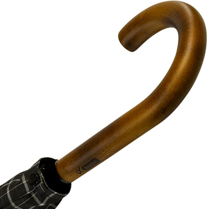 iX-brella Men's automatic umbrella with real wood round handle - black checkered