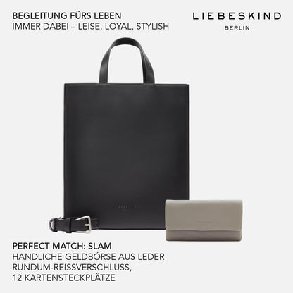 Liebeskind Berlin Paperbag Tote M - Leather paperbag tote with jacquard shoulder strap & logo details. Women's leather handbag, perfect for everyday use.