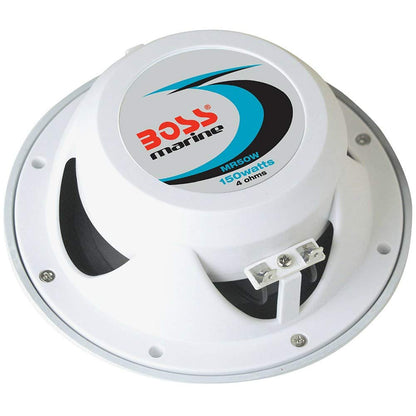 2 marine speakers compatible with BOSS Audio MR50W 2-way 6.5 inch 75 watt rms 150 watt max waterproof sea pool boat, per pair + 5 free stickers.