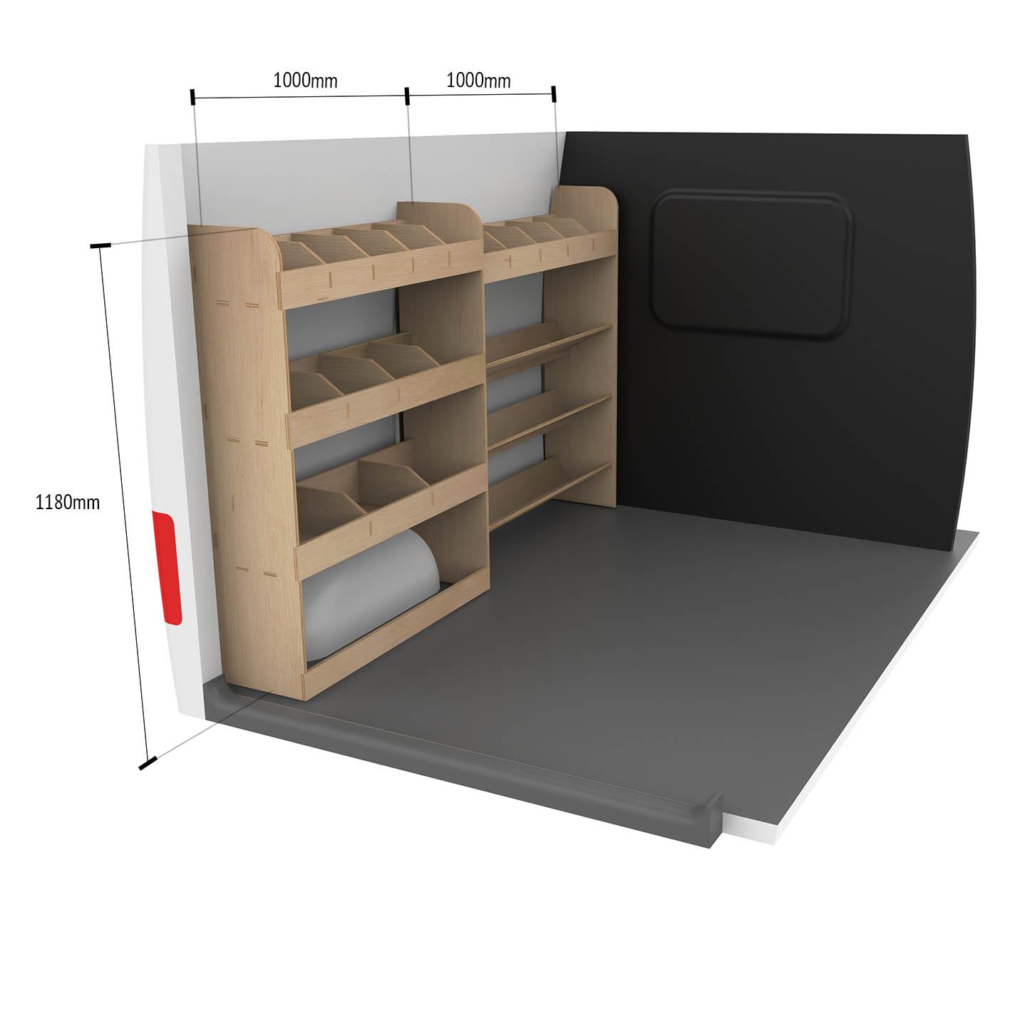 Vanify - Compatible with Mercedes VITO L2 (Long) 2003+ vehicle racking system. Includes vehicle shelves, tool boxes, and rear shelf.