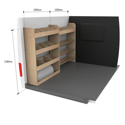 Vanify - Compatible with Mercedes VITO L2 (Long) 2003+ vehicle racking system. Includes vehicle shelves, tool boxes, and rear shelf.