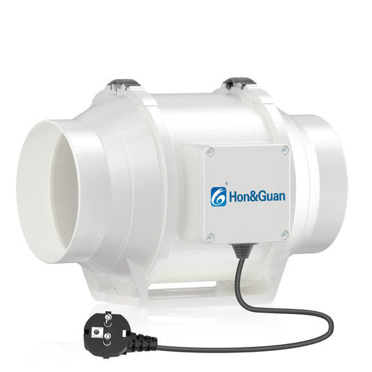 Hon&Guan 125mm Inline Duct Fan Quiet Tube Ventilation Fan Exhaust Fan with 1m EU Power Cord 284m³/h for Office, Warehouse, Hydroponics, Bathroom, Grow Rooms
