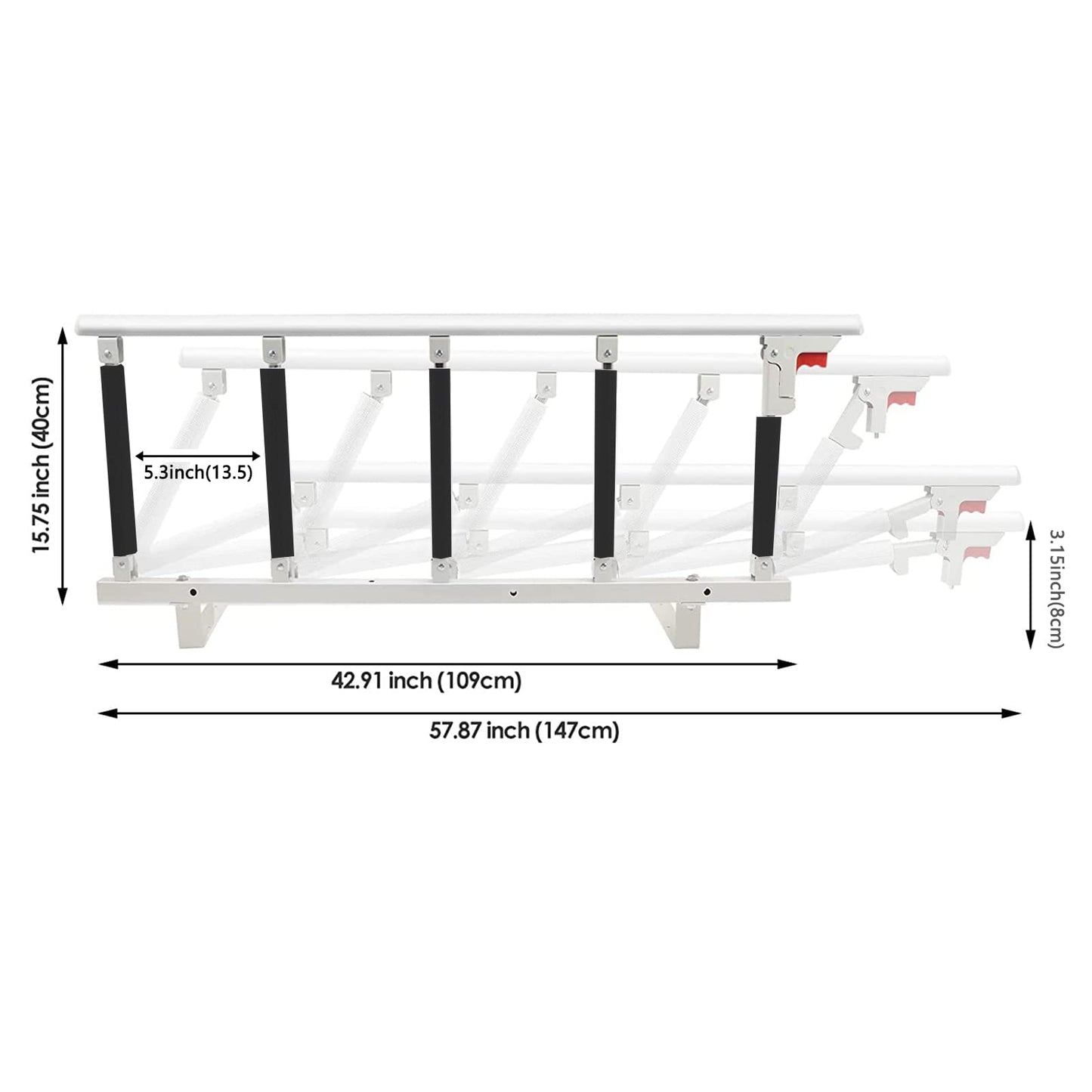 Swociro Foldable Bed Rail Safety Side Guard for Elderly, Adults Assist Handle Protection Railing Handicap Hospital Bed Rail with Storage Bag (White, 108*40cm)